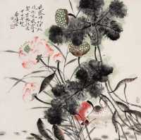 贾广健 甲申（2004年）作 荷花鸳鸯 镜心
